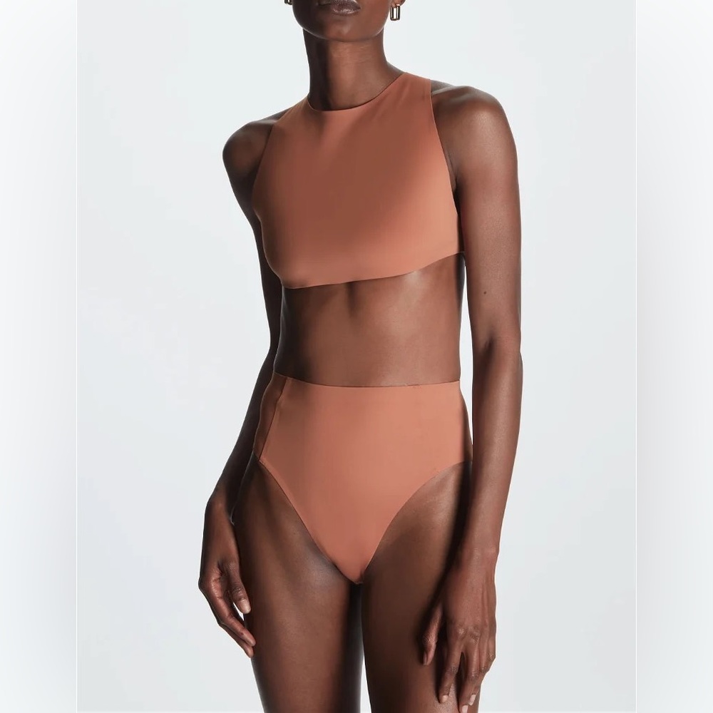 COS, Open-Back Bikini Top, Brown, Size 8